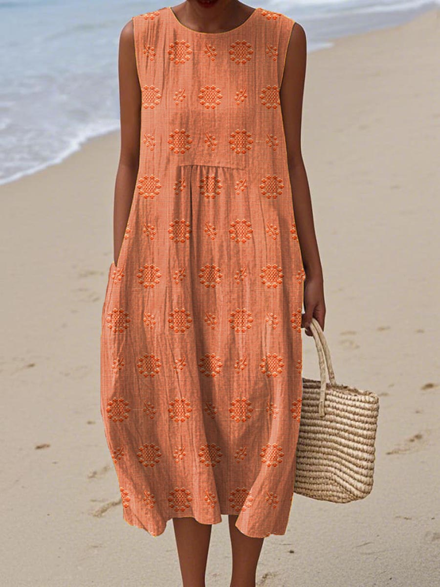 Relaxed Fit Textured Sleeveless Midi Dress