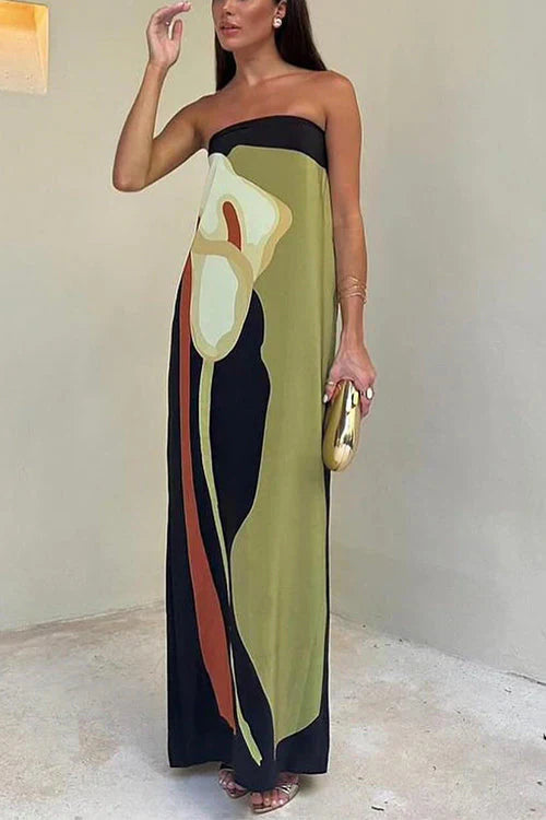 Strapless Floral Print Maxi Dress