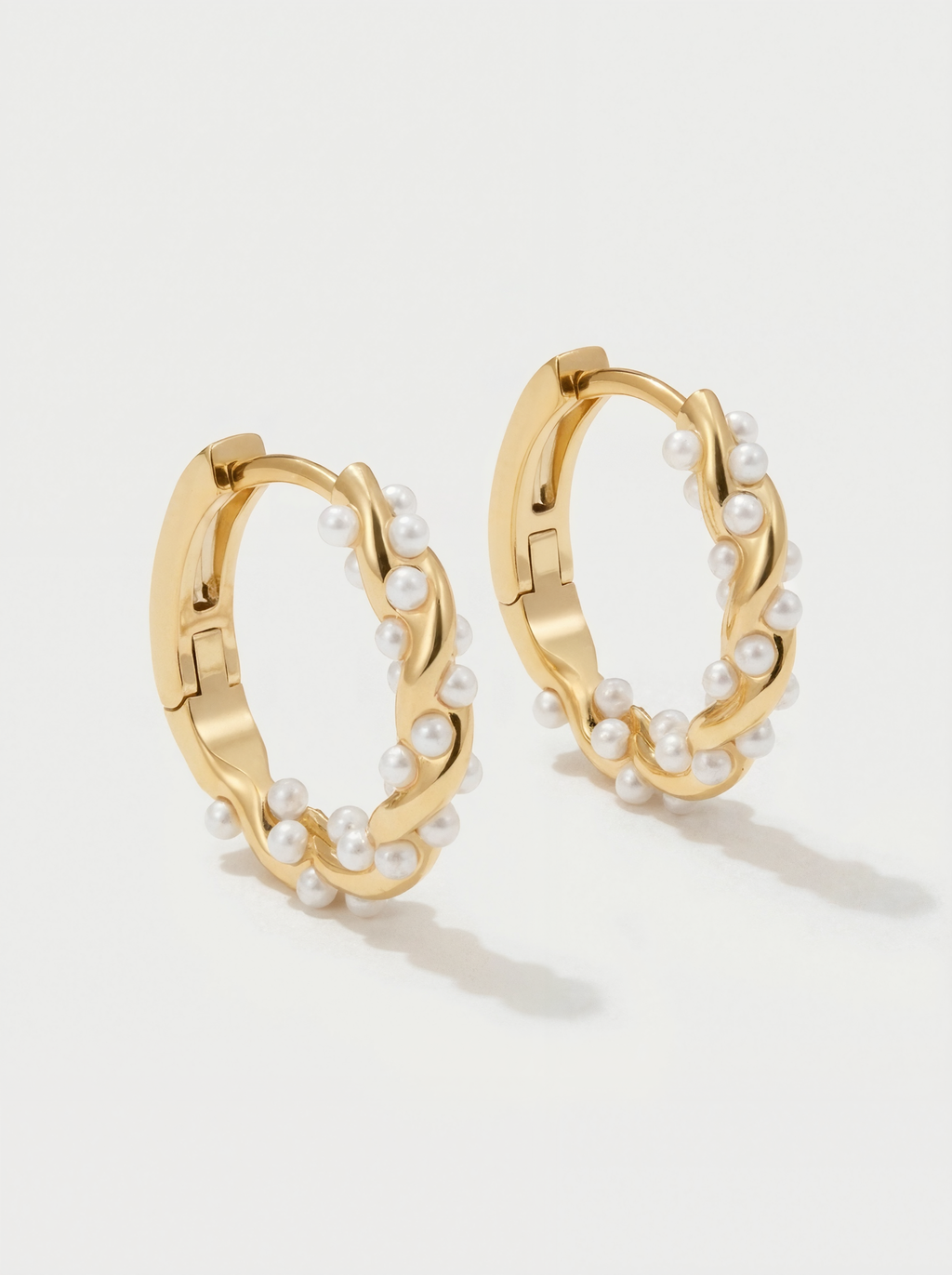 Gold Pearl Hoop Earrings