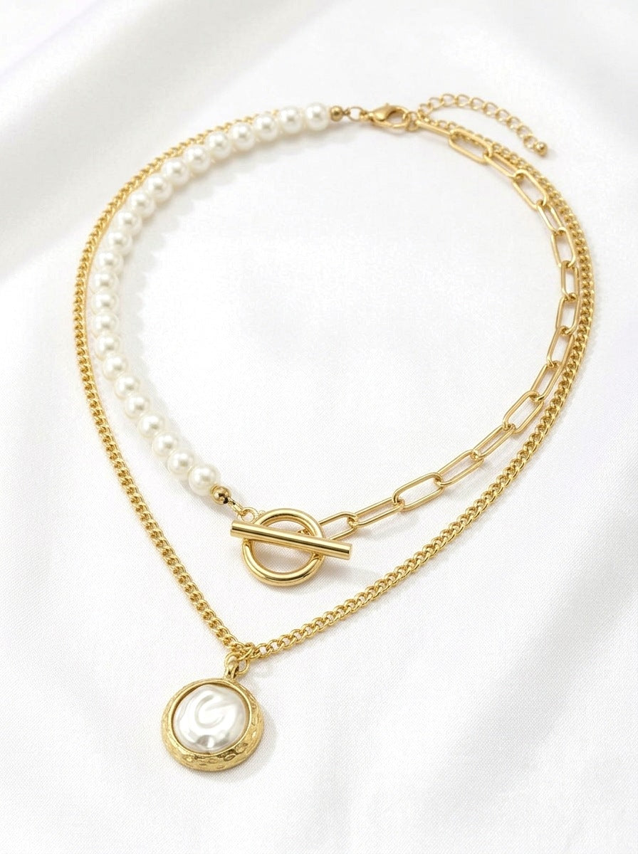 Gold Tone Layered Pearl Necklace