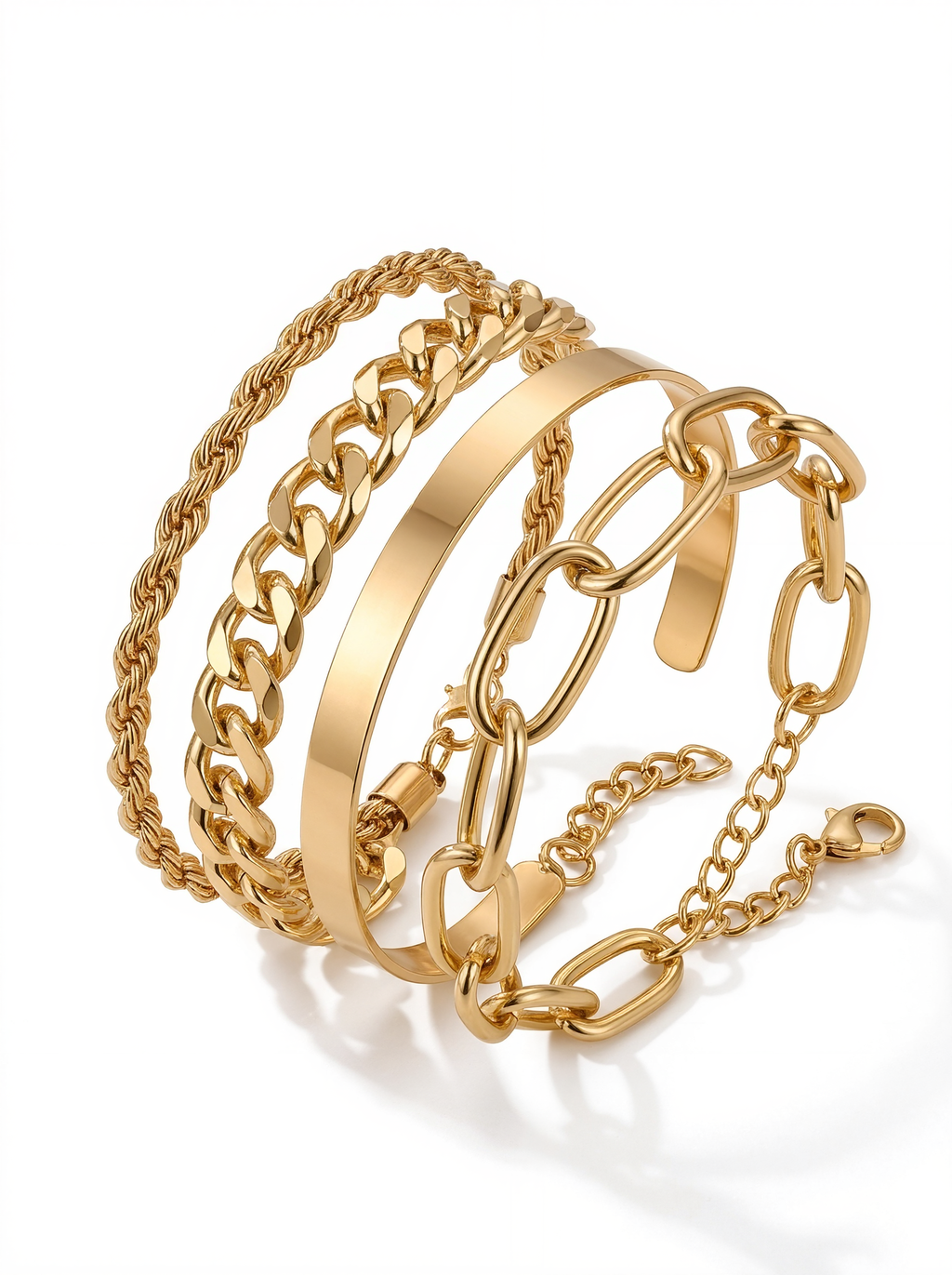 Gold Four Piece Bracelet Set