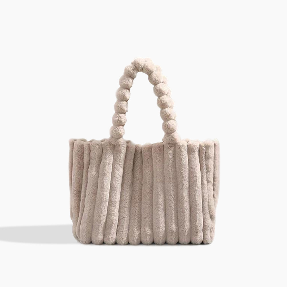Faux Fur Pom Pom Shoulder Tote Bag