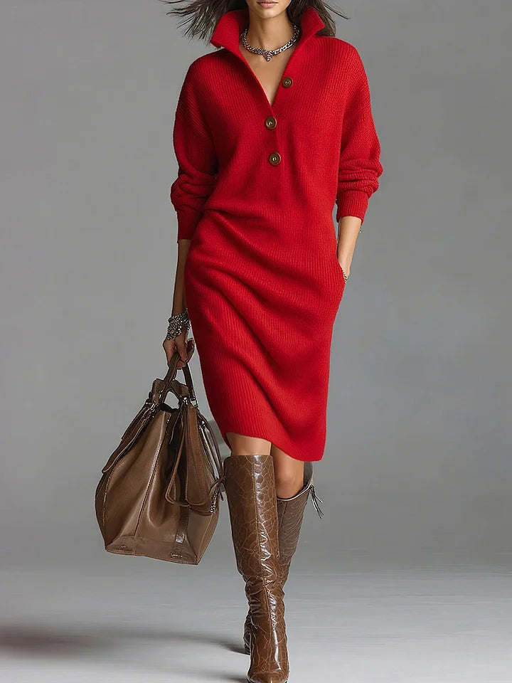 Ribbed Button Front Midi Dress