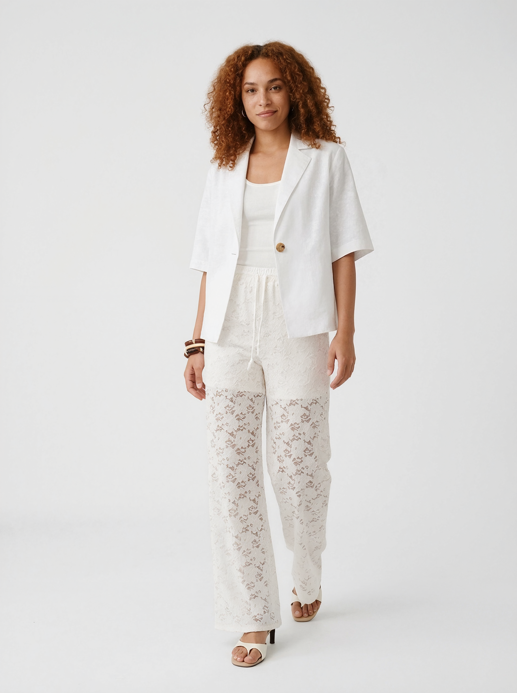 Lace Wide-Leg Drawstring Trousers