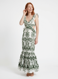 Green Floral Cut Out Maxi Dress