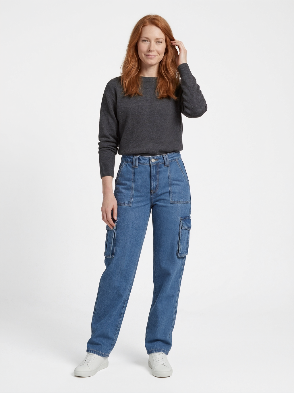 Relaxed High-Waist Cargo Jeans