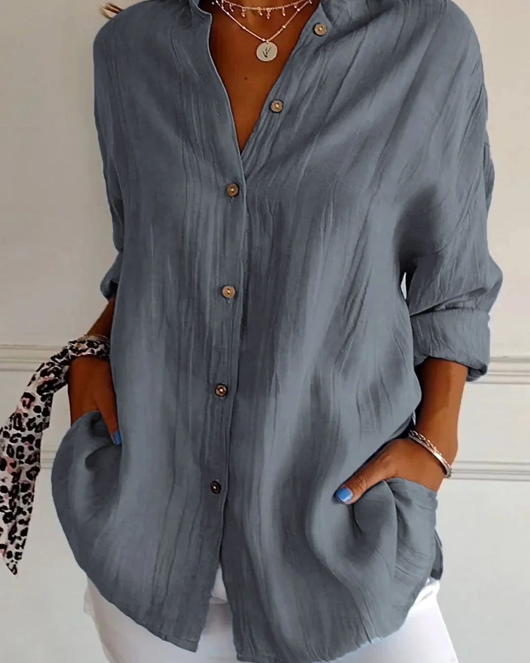 Crinkle Long Sleeve Blouse