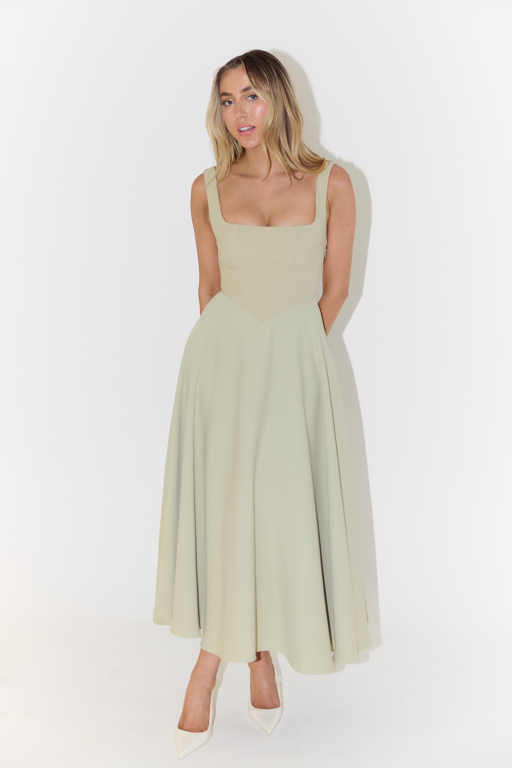 A-Line Square Neck Midi Dress