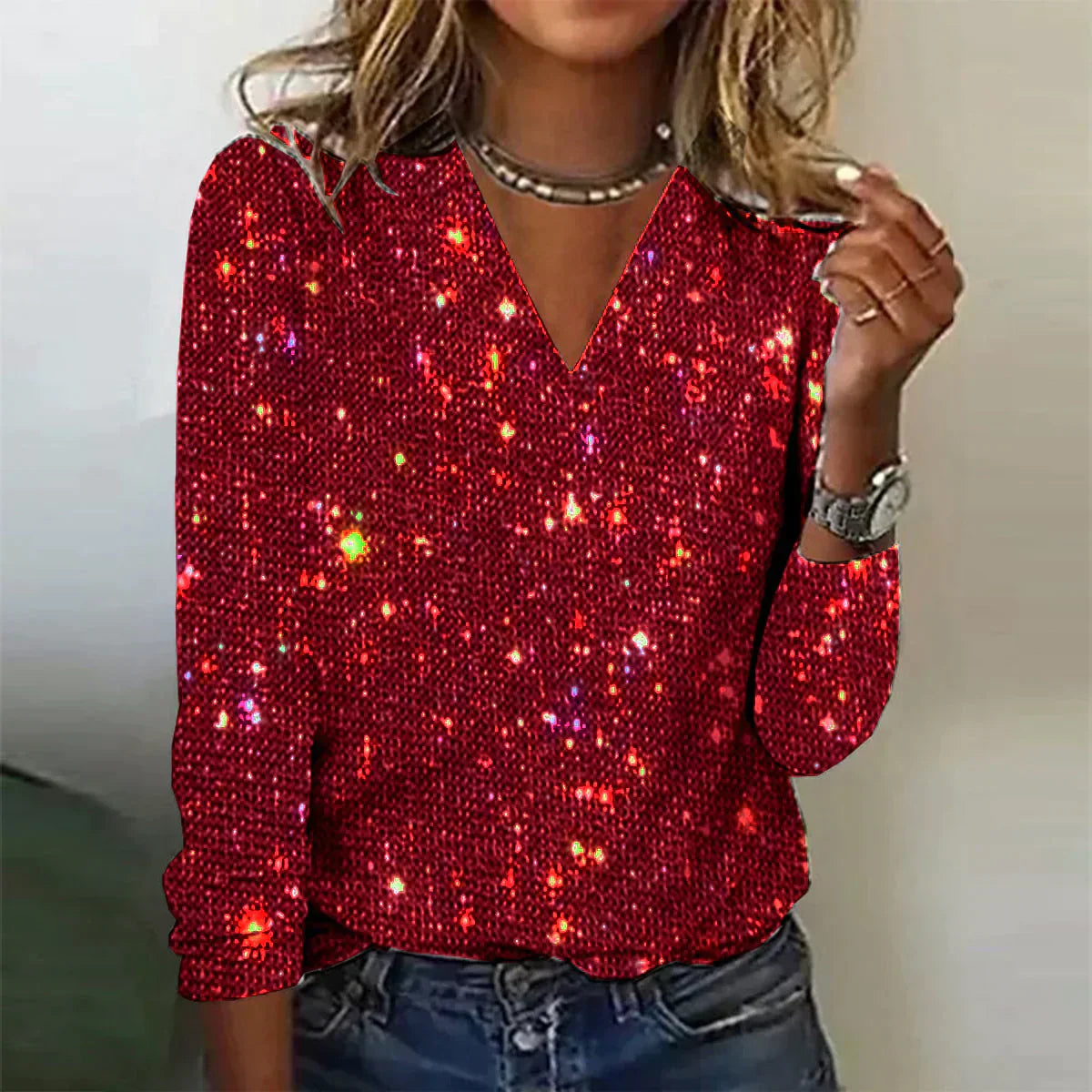 Sparkling V-Neck Blouse