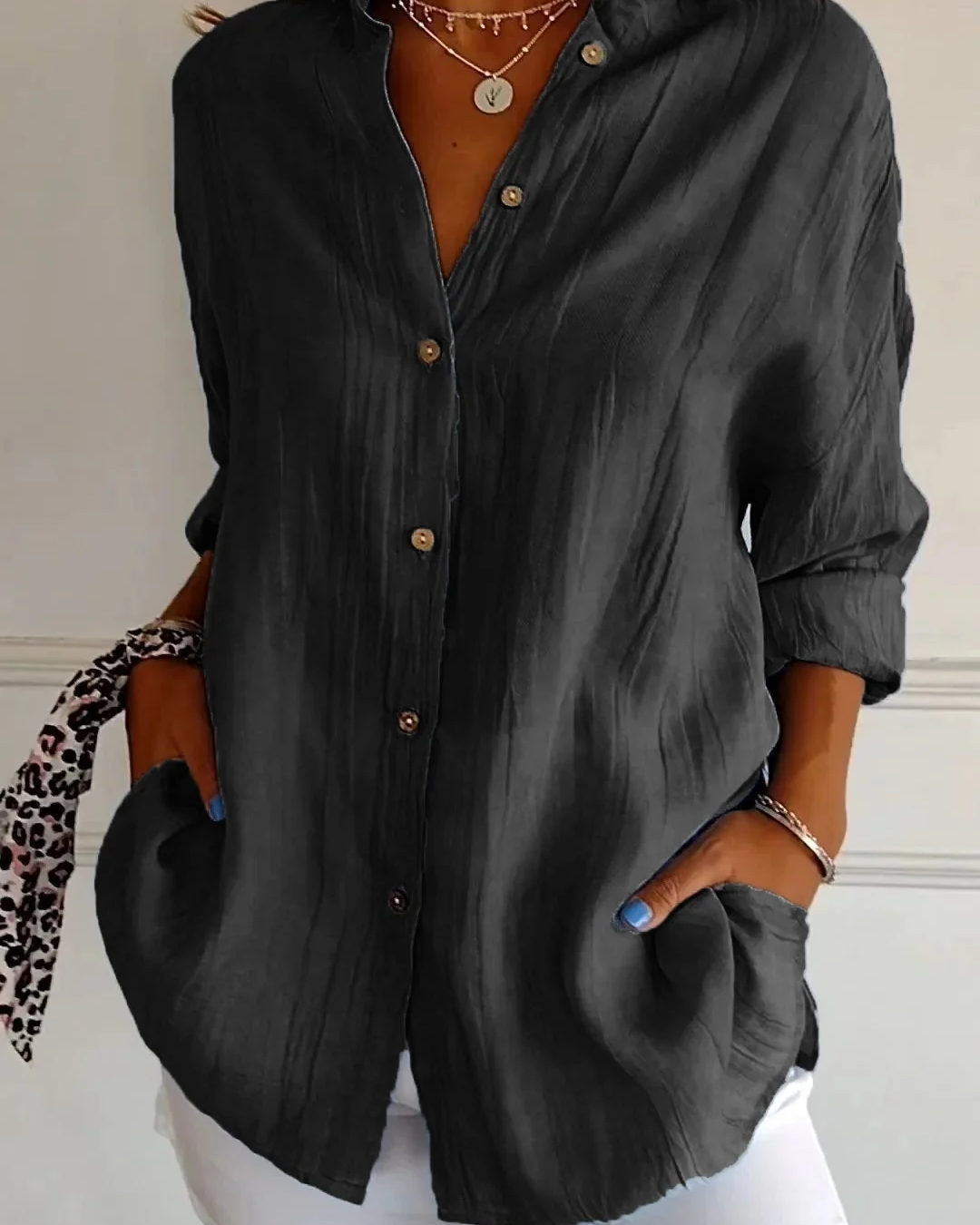 Crinkle Long Sleeve Blouse