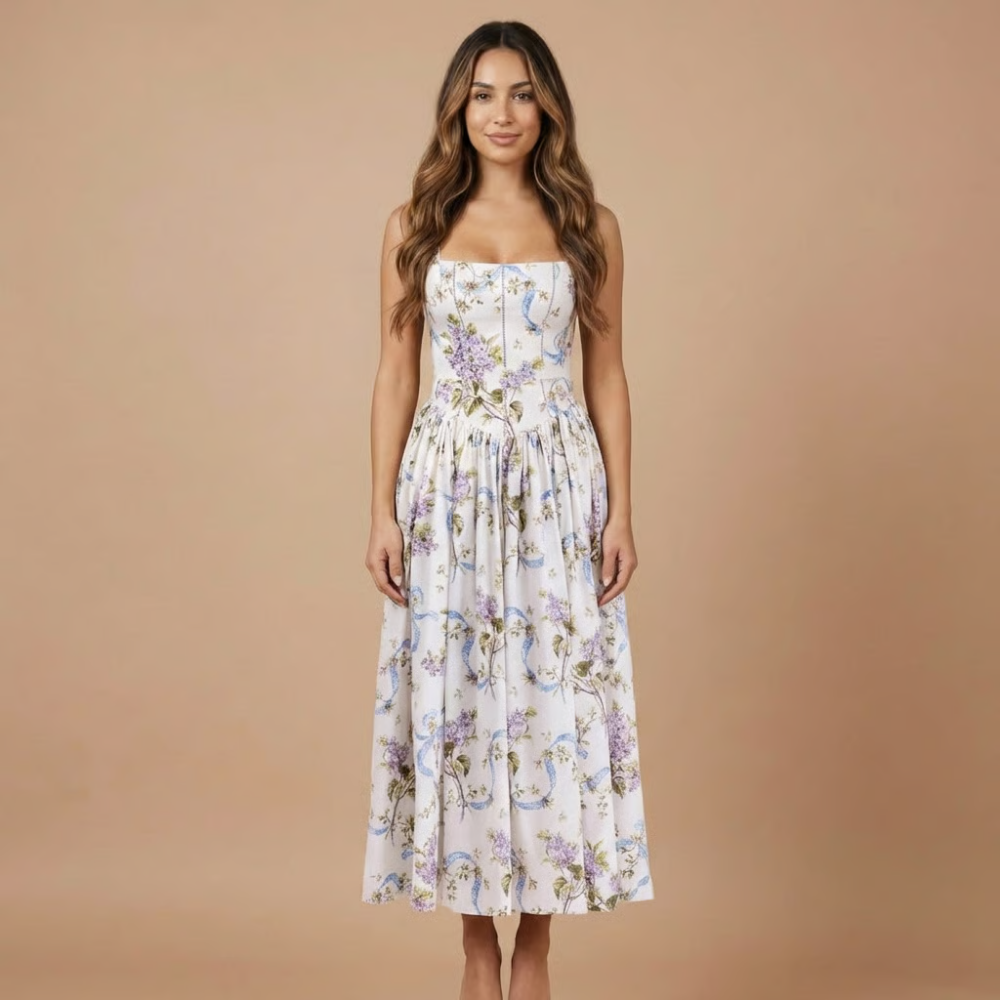 Floral Print Wedding Midi Dress