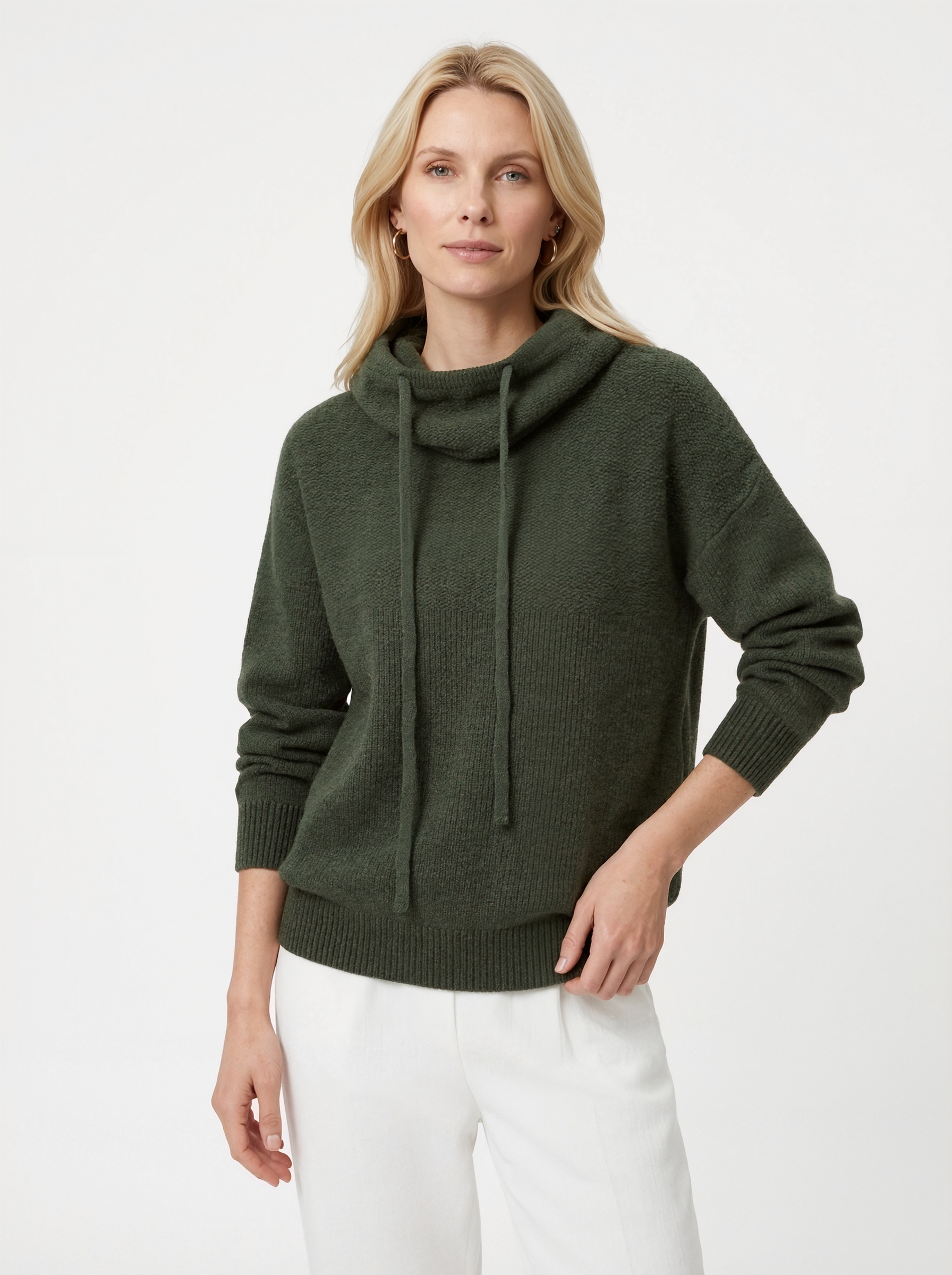 Textured Knit Cowl Neck Sweater