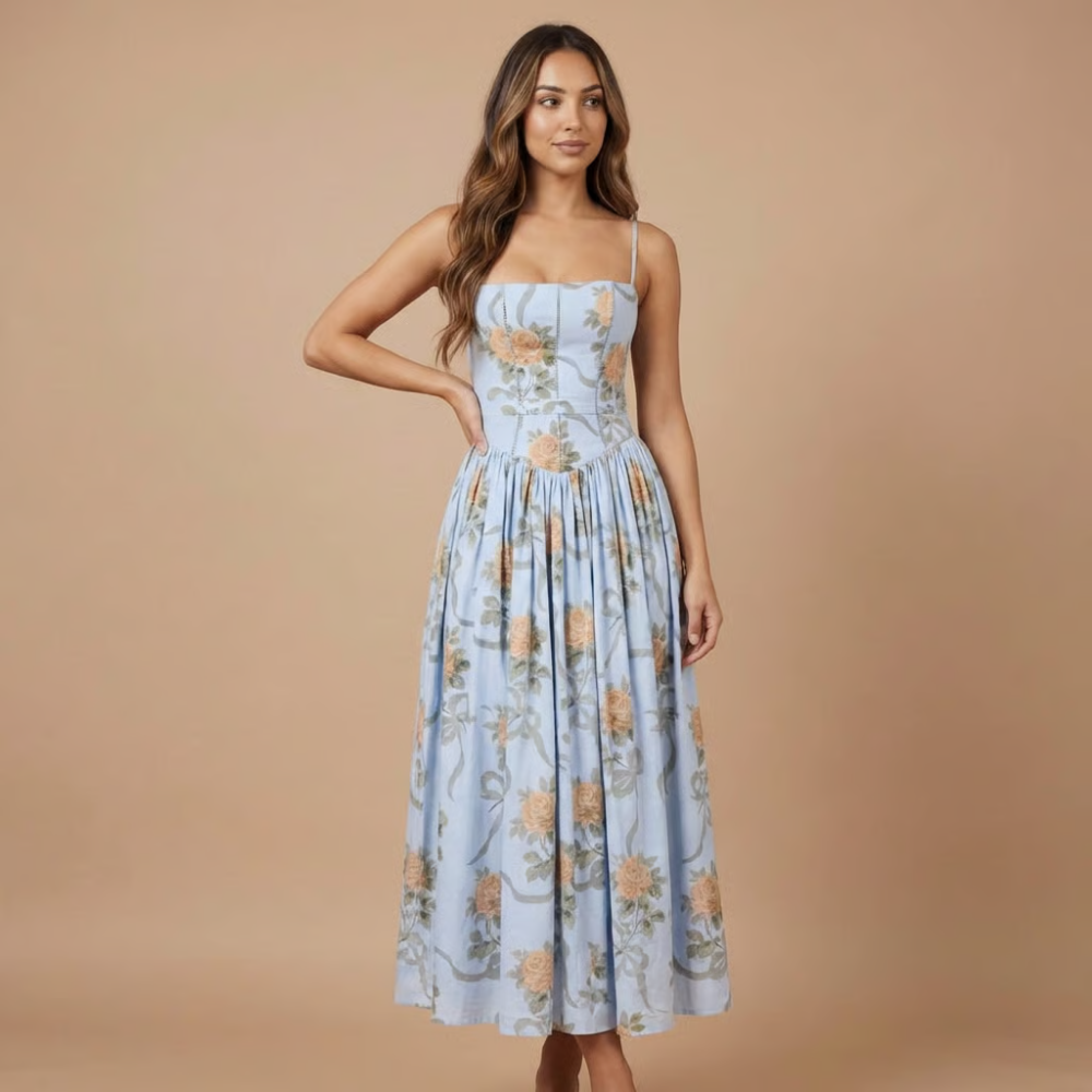 Floral Print Wedding Midi Dress