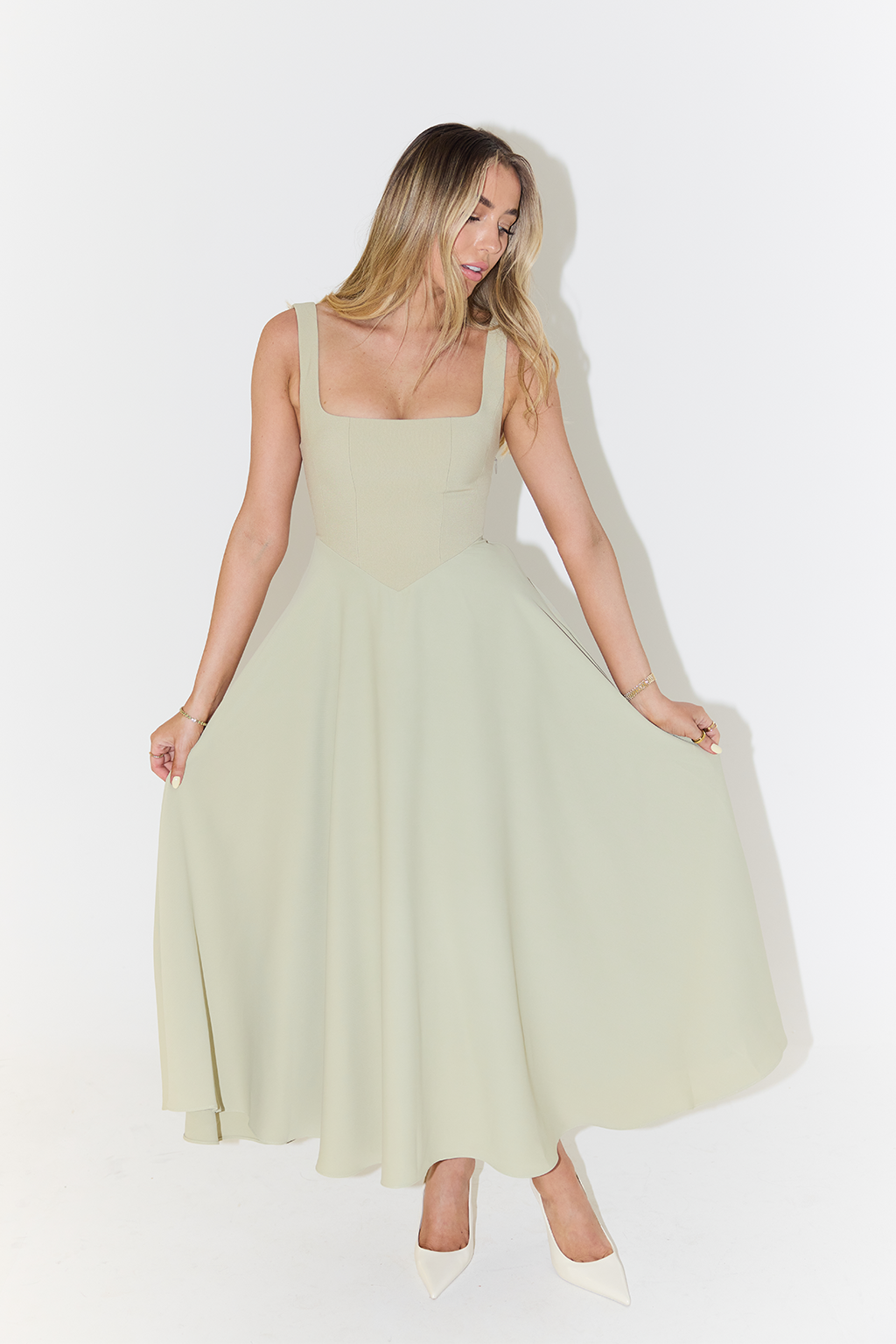 A-Line Square Neck Midi Dress