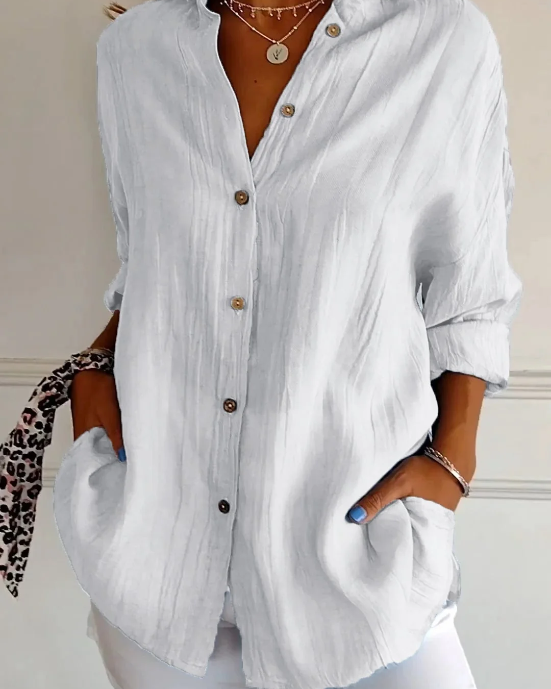 Crinkle Long Sleeve Blouse