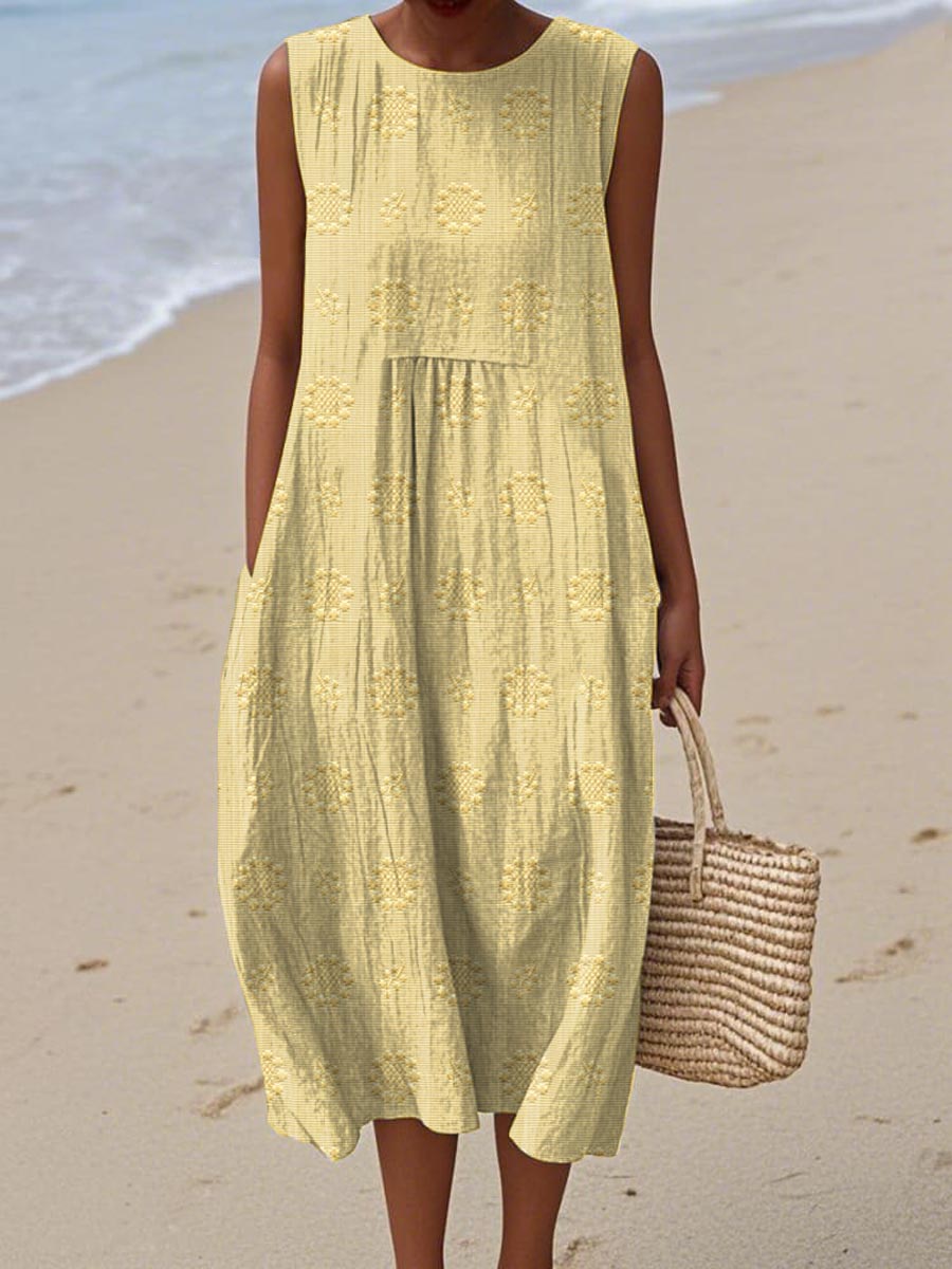 Relaxed Fit Textured Sleeveless Midi Dress