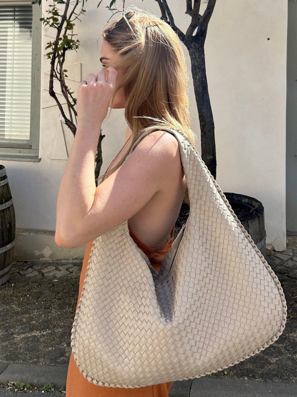 Oversized Woven Hobo Shoulder Bag