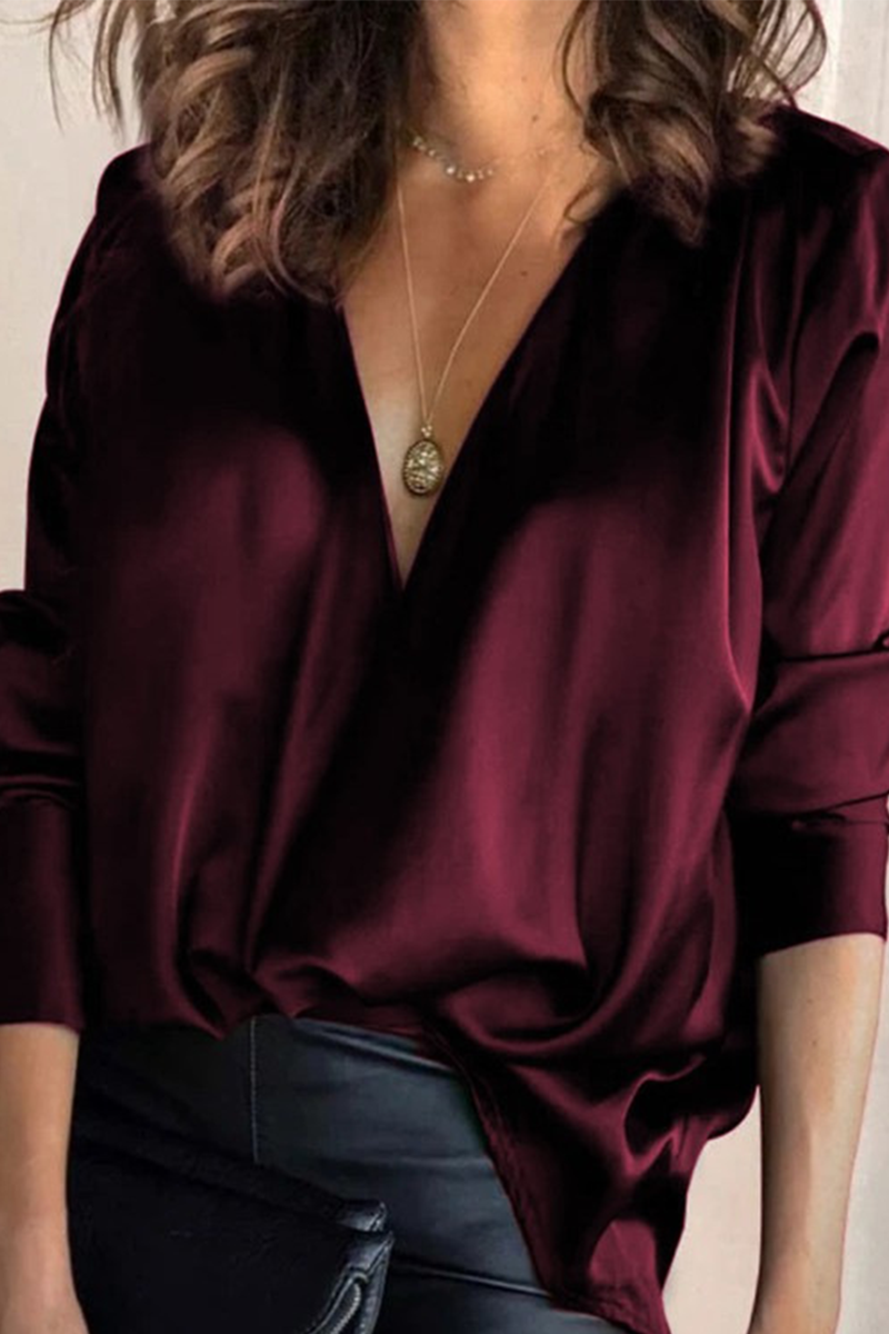 Casual Satin V-Neck Blouse