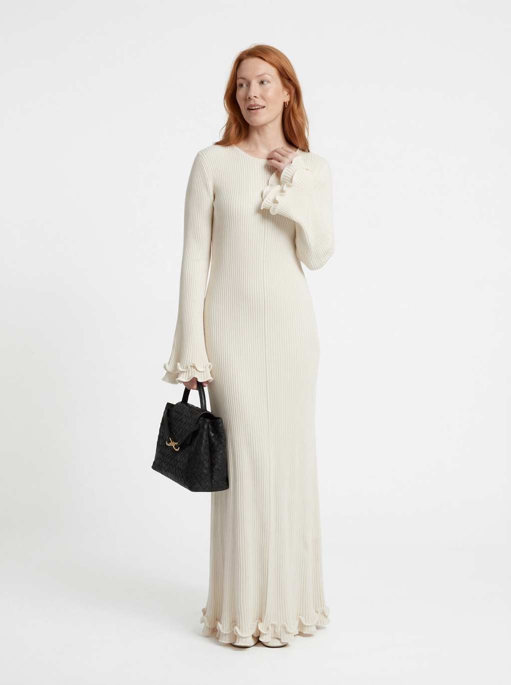 Ribbed Knit Flared Maxi Dress