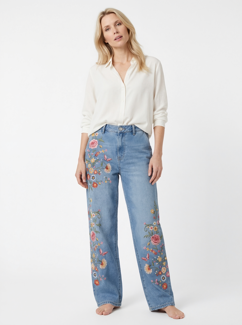 Floral Embroidered Relaxed Jeans