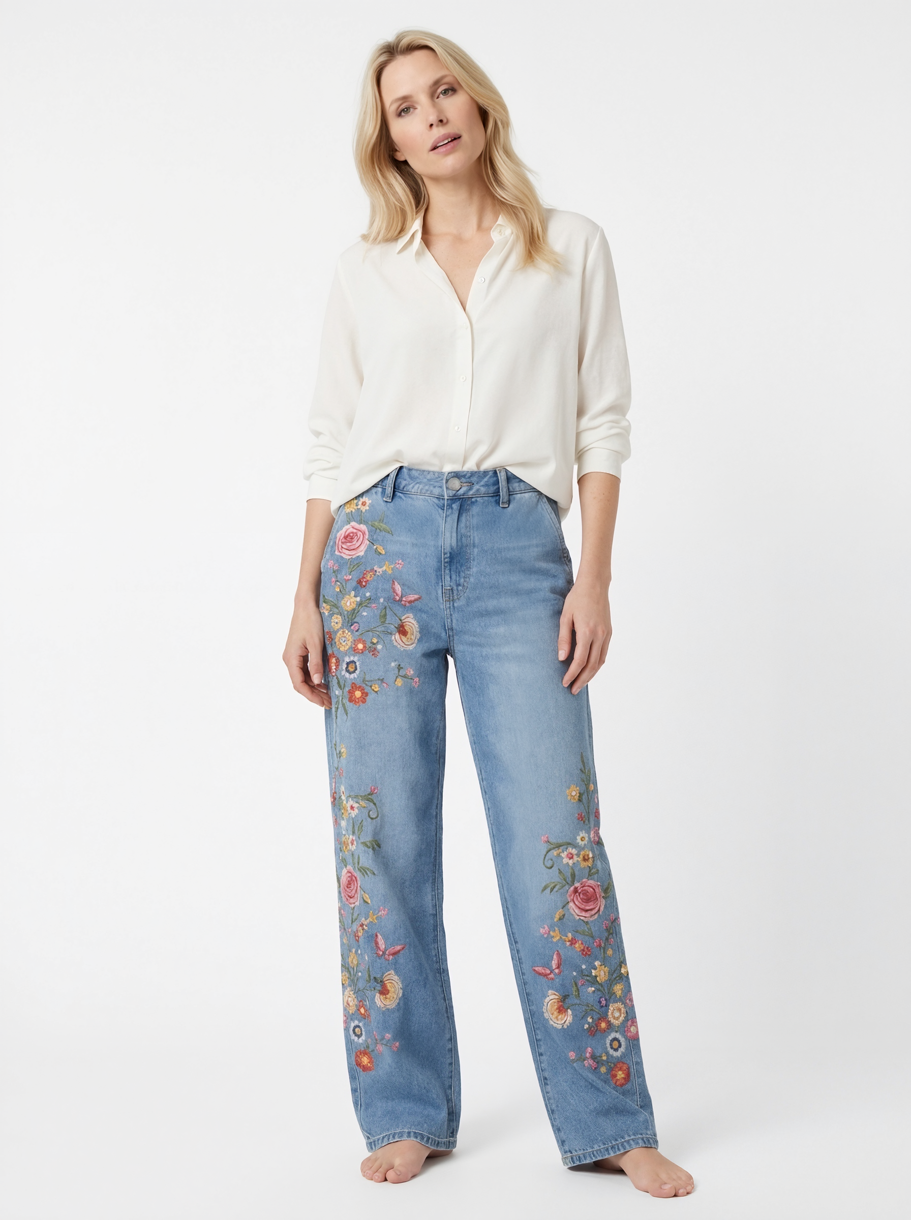 Floral Embroidered Relaxed Jeans