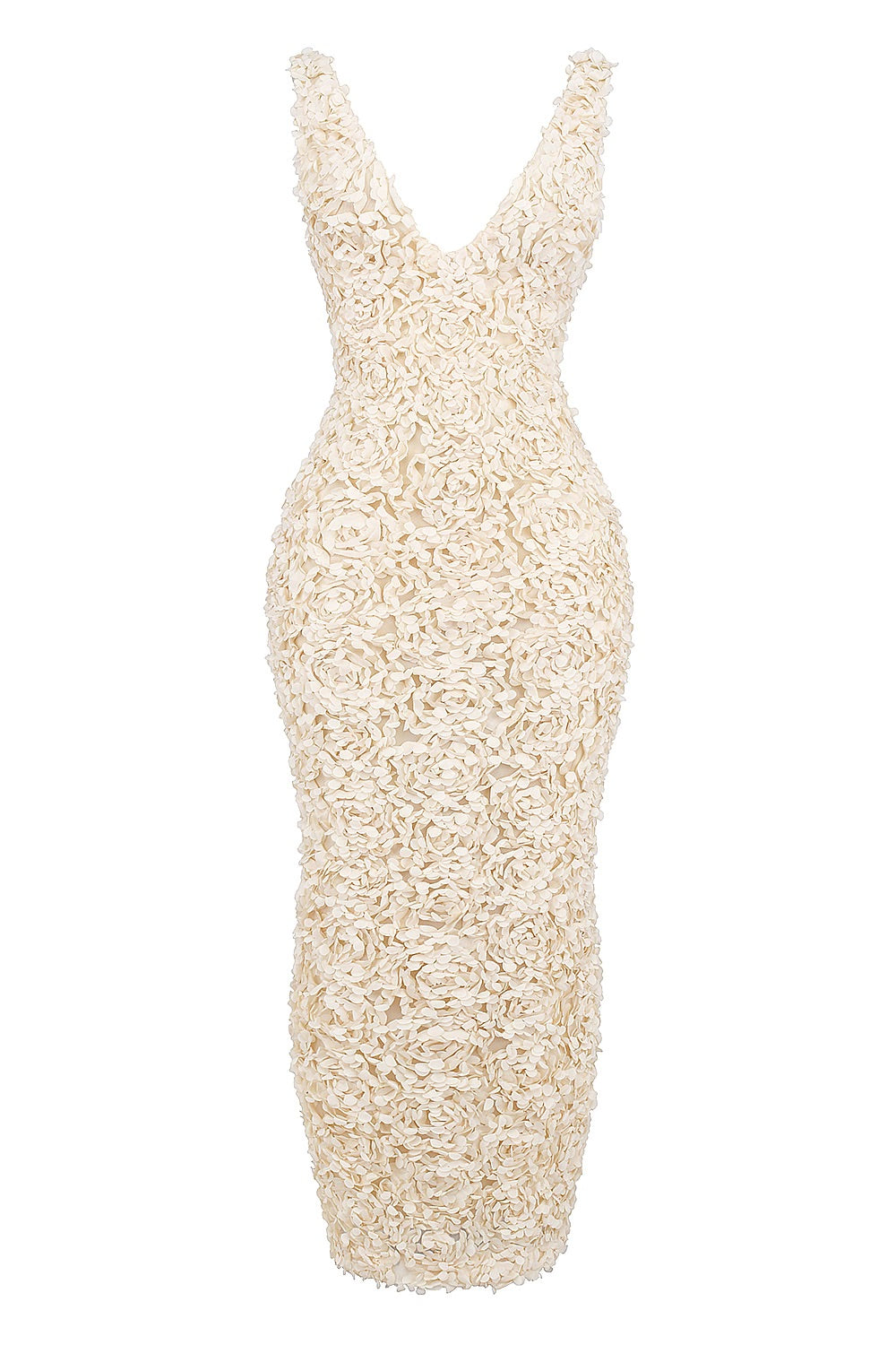 3D Rose Appliqué Sleeveless Maxi Dress