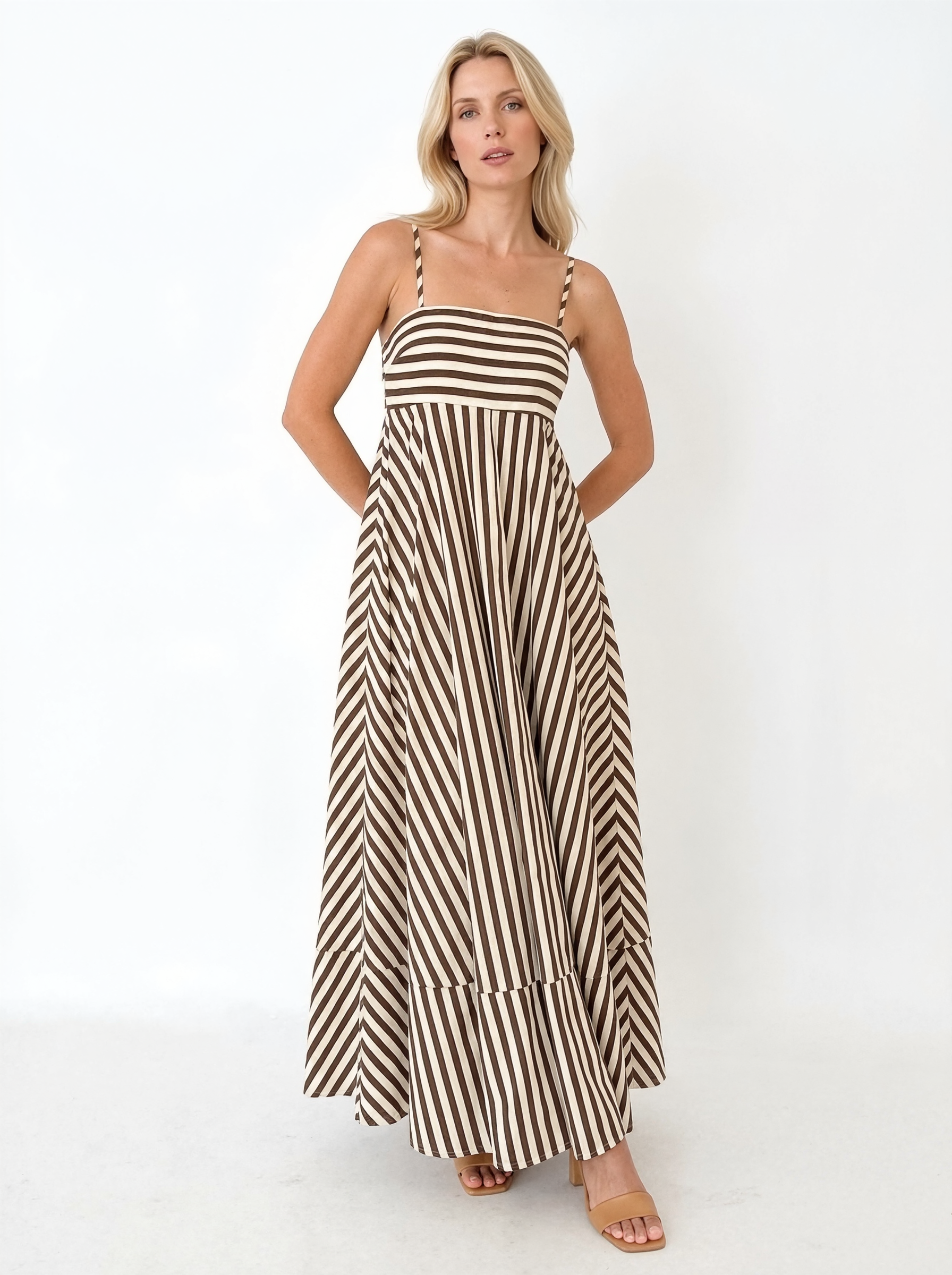 Striped Pleated Maxi Dress