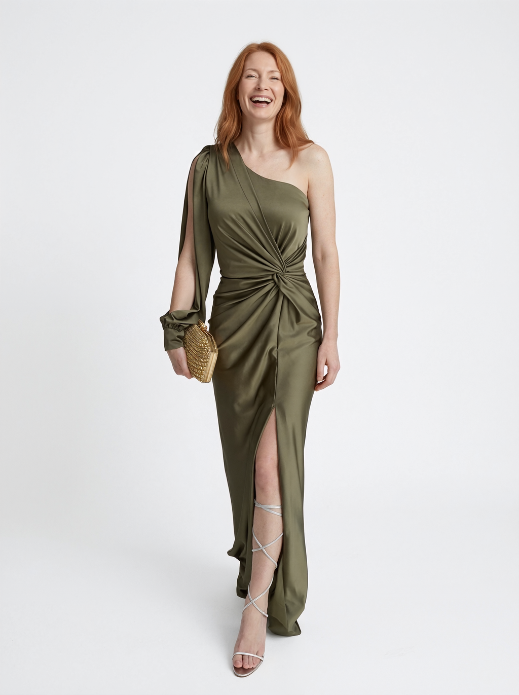 One Shoulder Knot Detail Maxi Dress