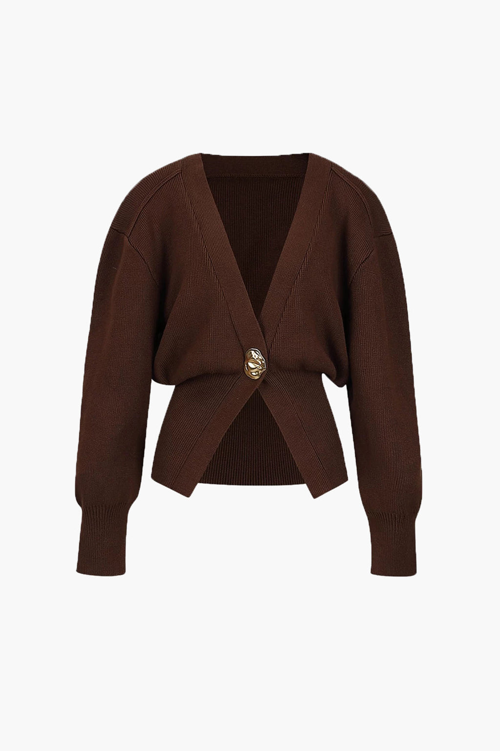 Ribbed Knit Wrap Top with Gold Button