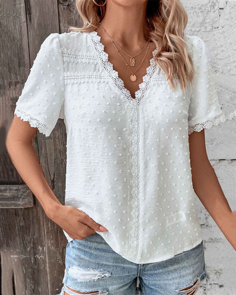 Lace Trim Short Sleeve Top