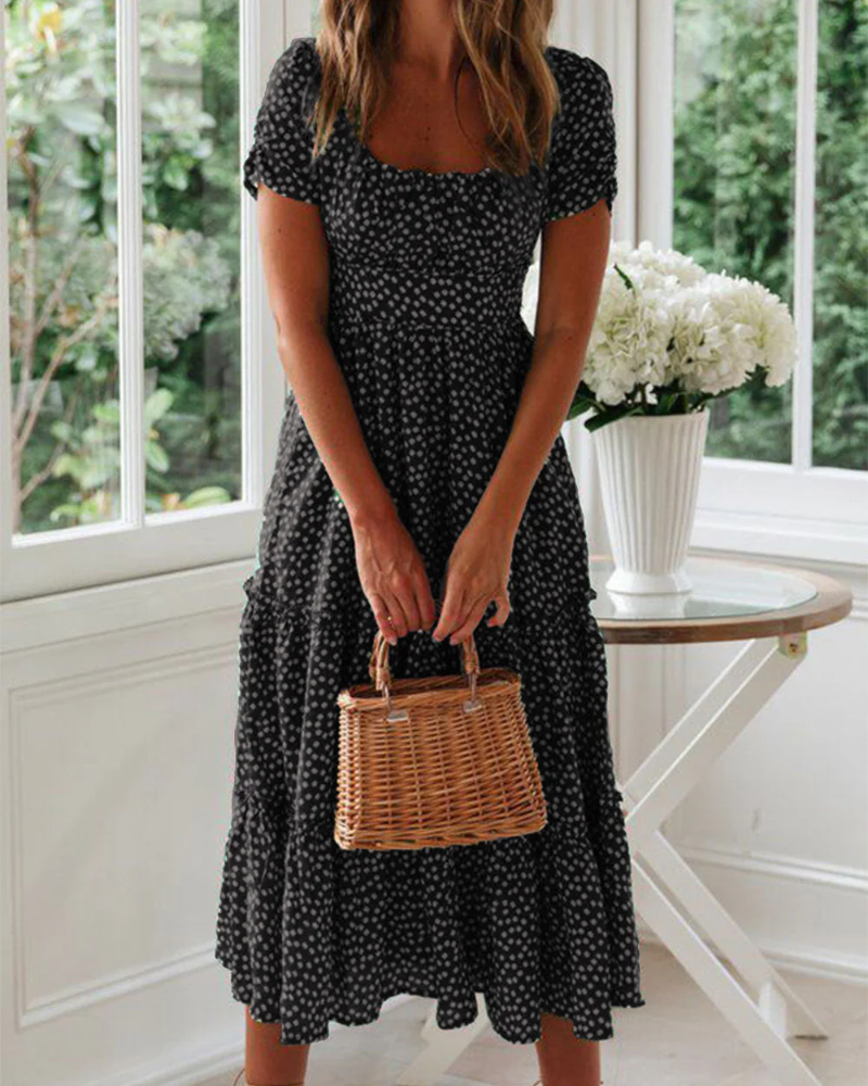Polka Dot Puff Sleeve Midi Dress