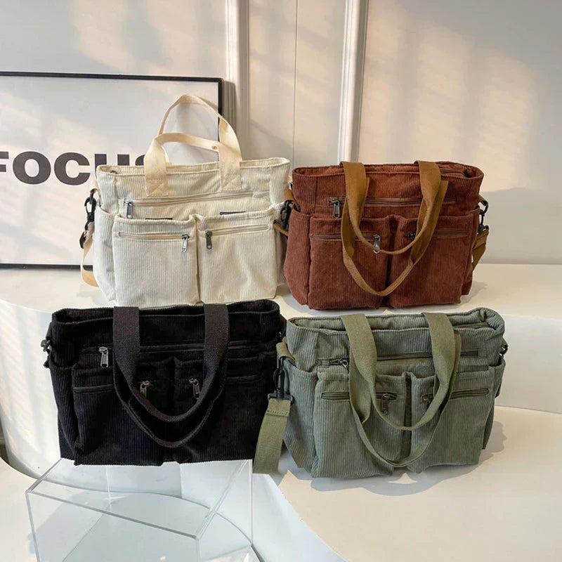 Corduroy Multi-Pocket Shoulder Crossbody Bag