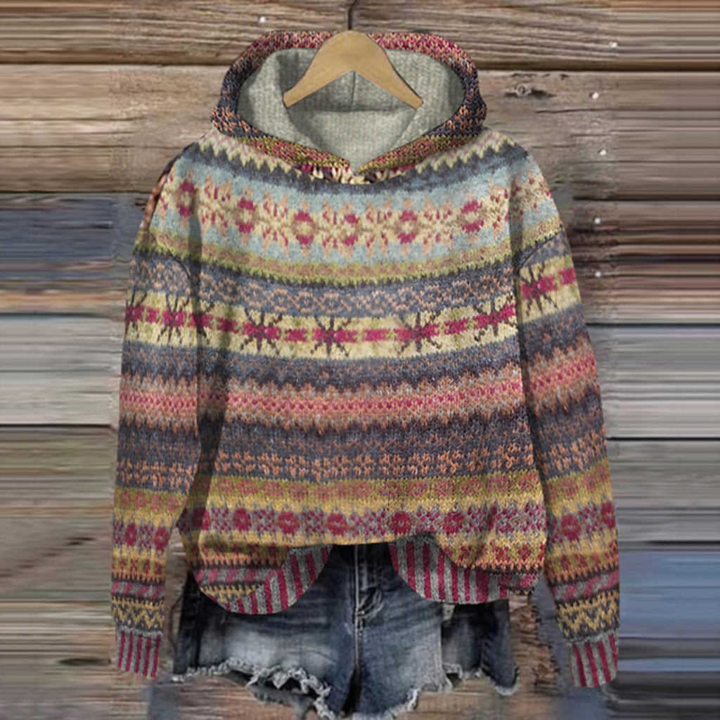 Fair Isle Knit Hooded Sweater