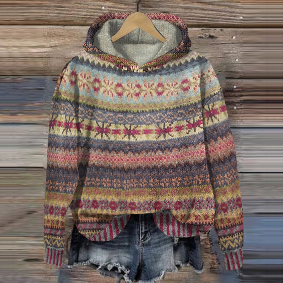 Fair Isle Knit Hooded Sweater
