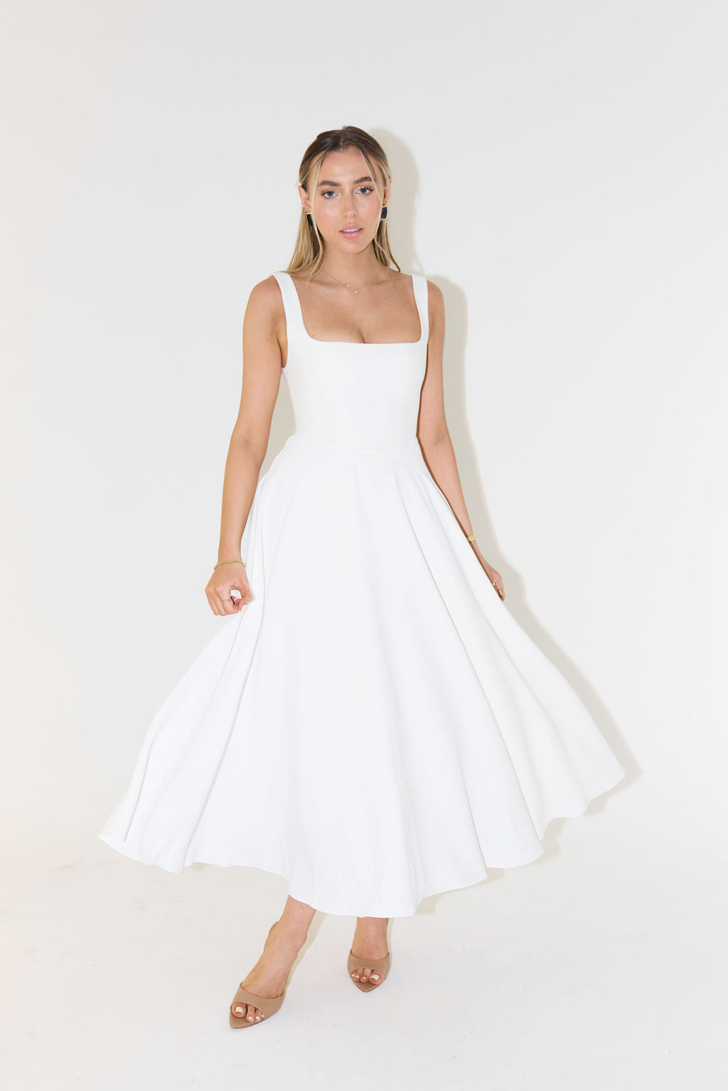 A-Line Square Neck Midi Dress