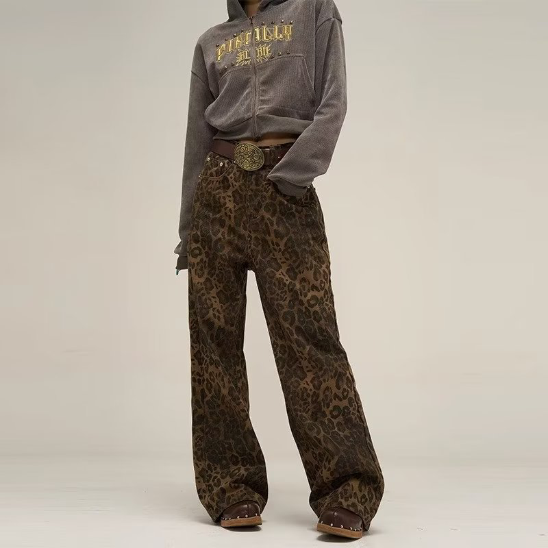 Leopard Print Wide Leg Jeans
