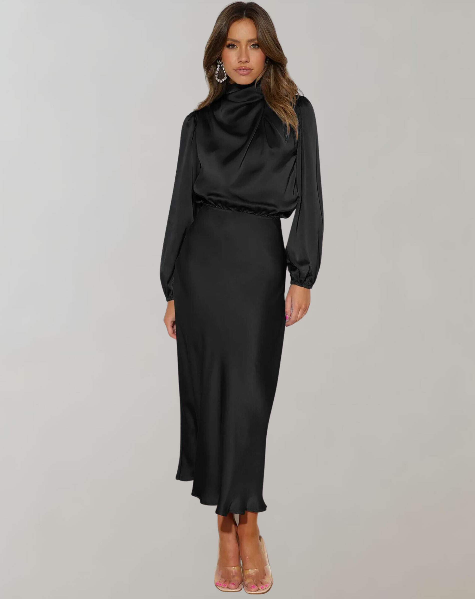 Draped Satin Midi Dress