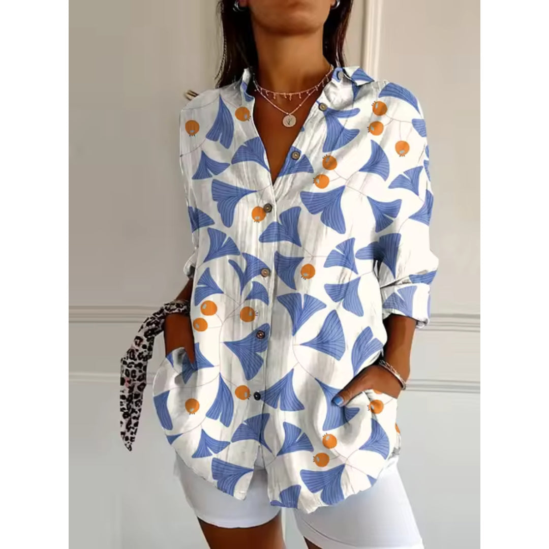 Floral Print Button-Front Blouse