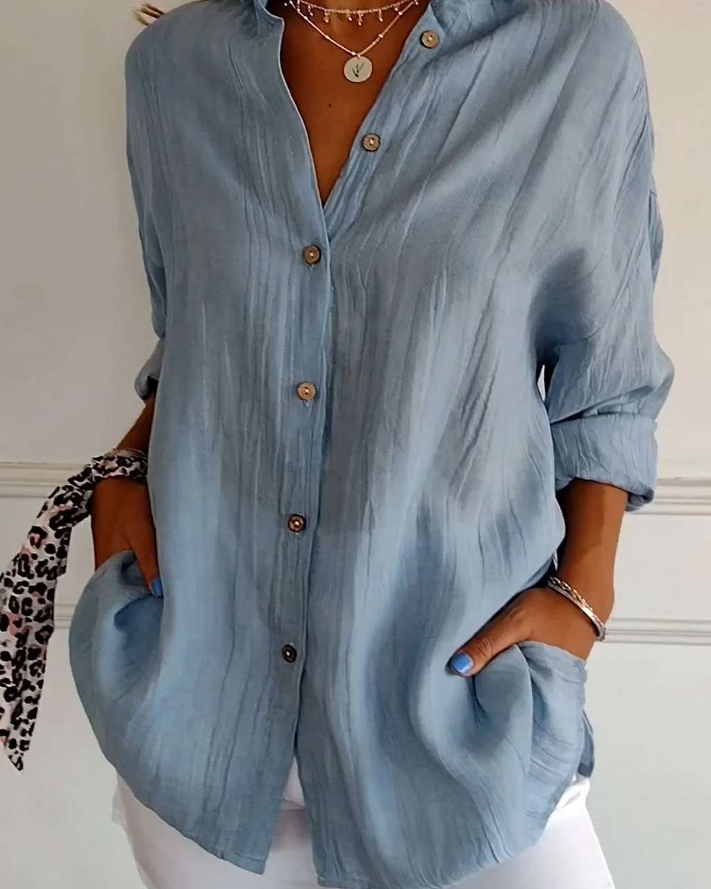 Crinkle Long Sleeve Blouse