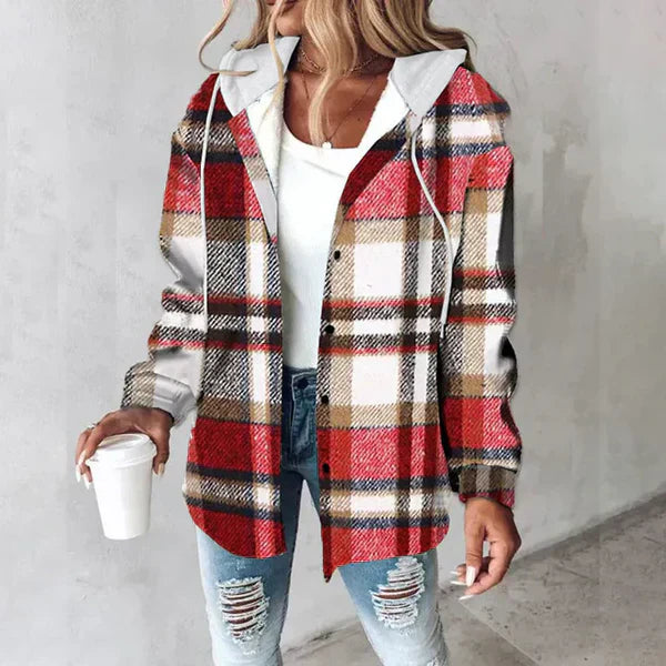 Hooded Plaid Flannel Shirt Jacket