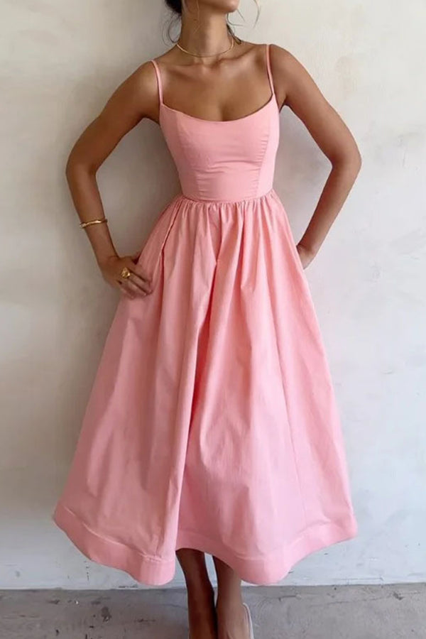 U-Neck Flared Midi Dress