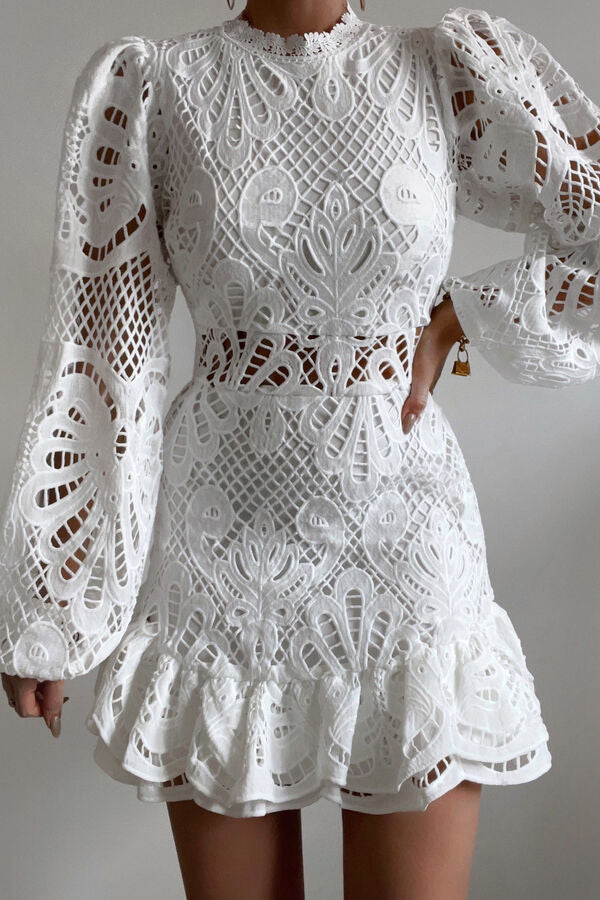 Lace Puff Sleeve Midi Dress
