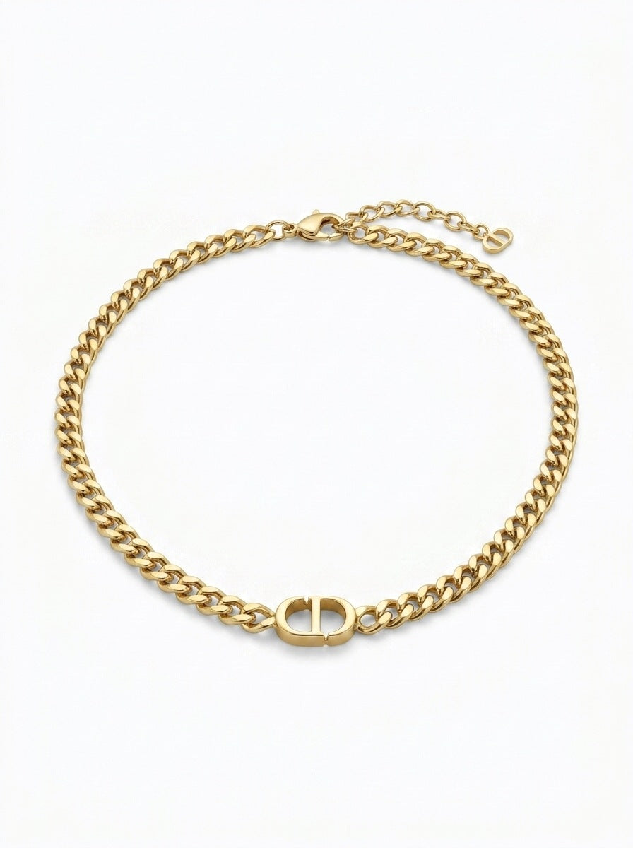 Gold CD Curb Chain Necklace