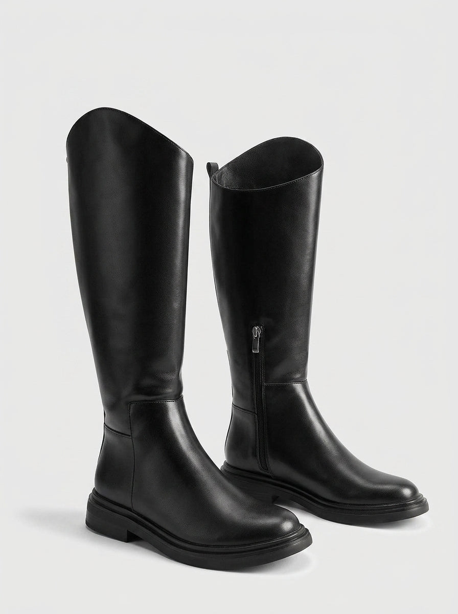 Chic Black Block Heel Knee High Boots