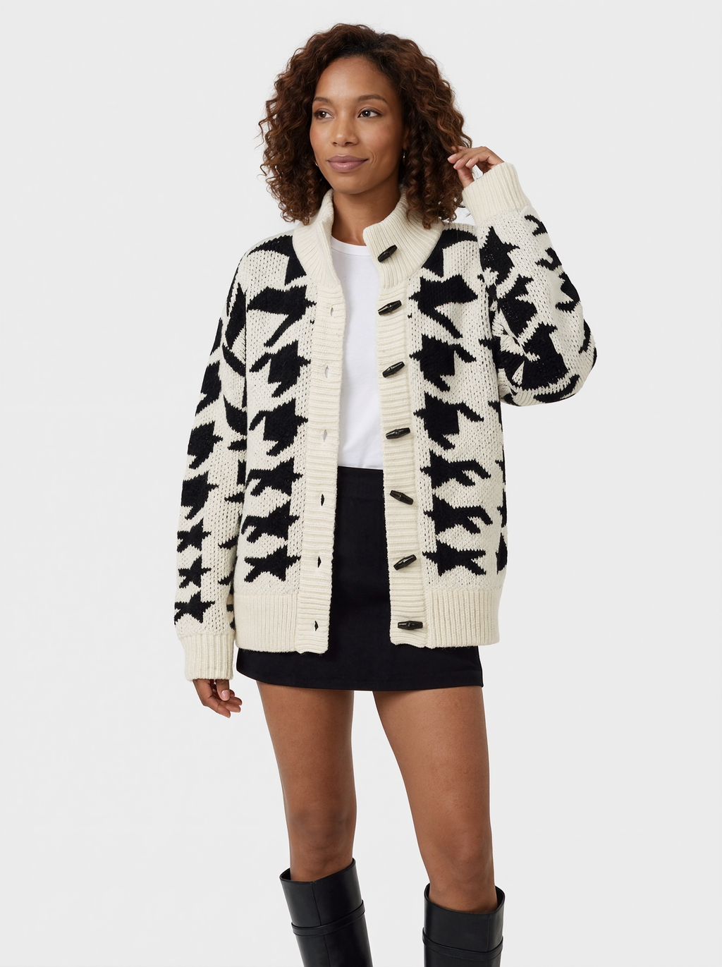 Houndstooth Toggle Cardigan