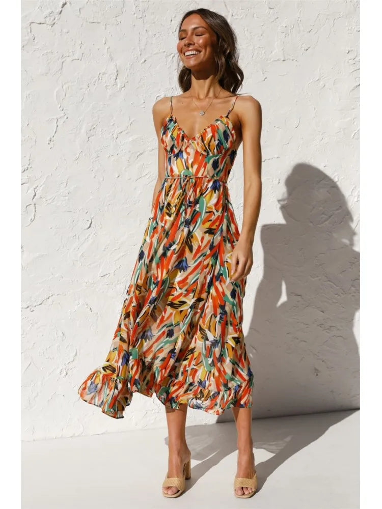 Abstract Floral Midi Dress