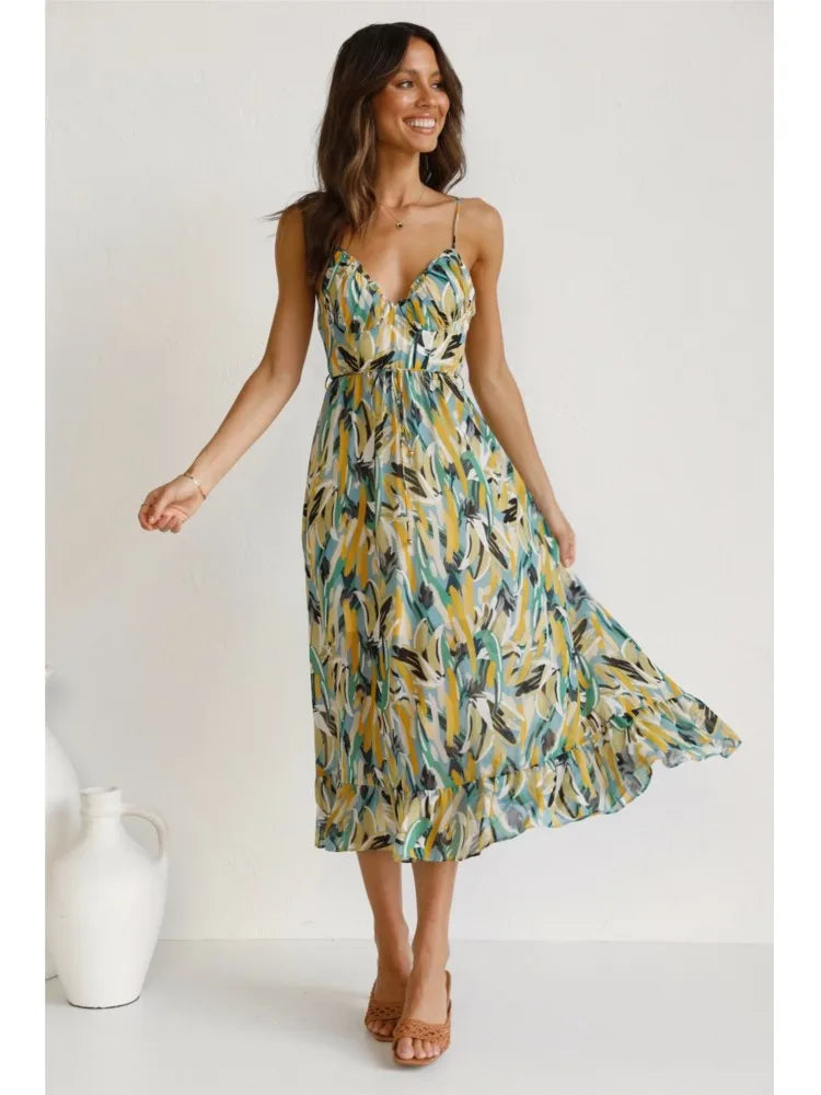Abstract Floral Midi Dress