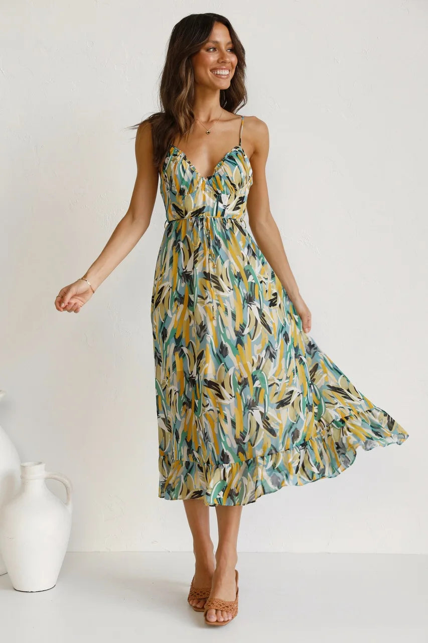 Abstract Floral Midi Dress