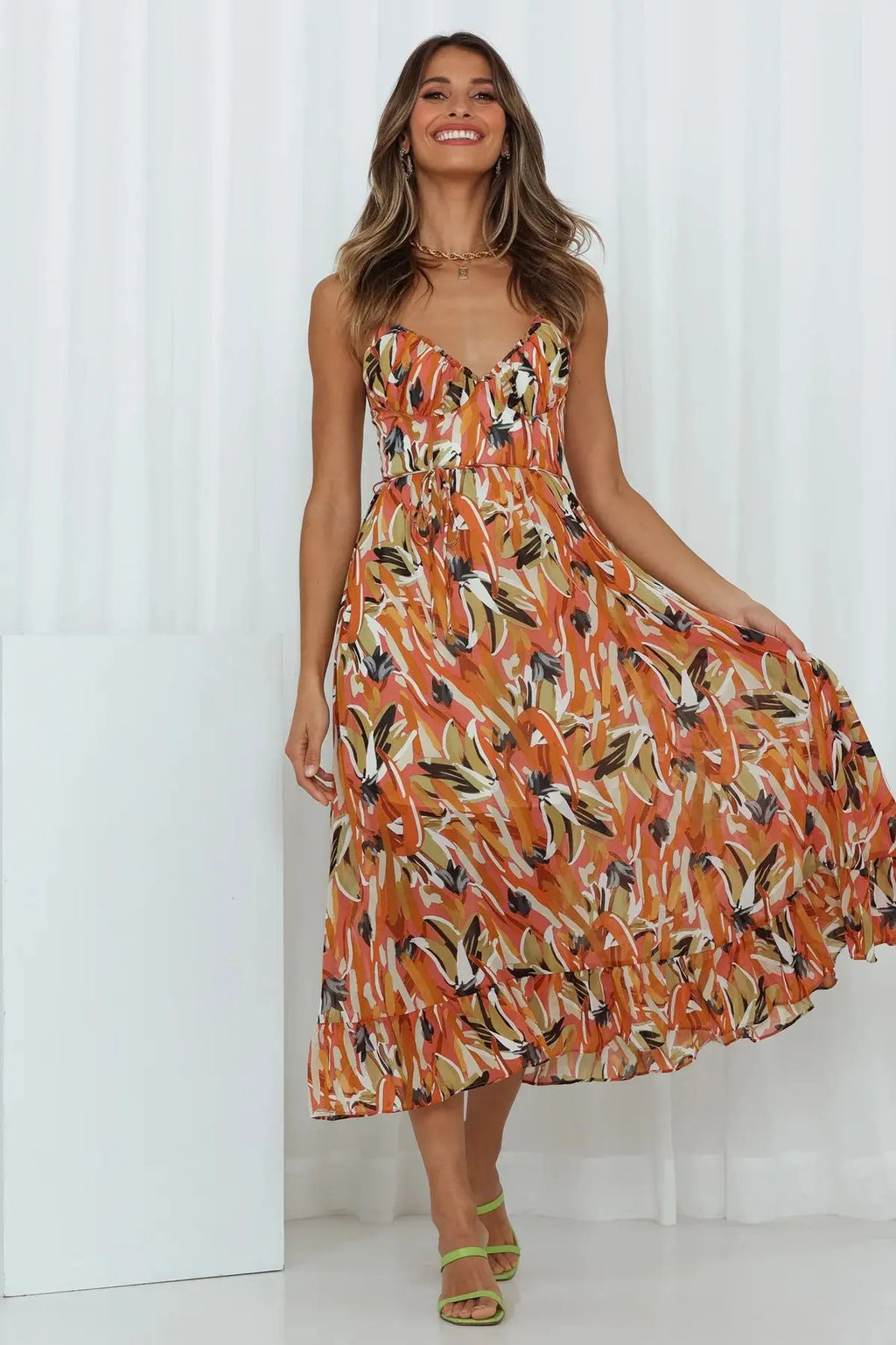 Abstract Floral Midi Dress
