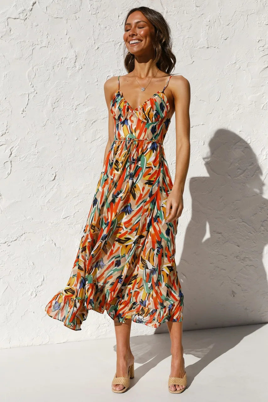 Abstract Floral Midi Dress